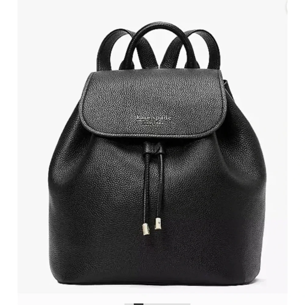 Kate Spade Backpack Womens Medium Black Good Pebbled Leather Drawstring Bag